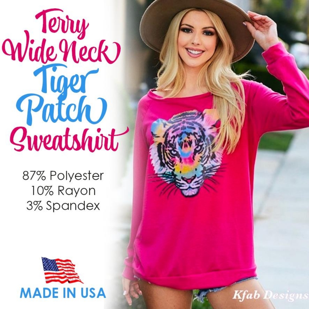 Terry Wide Neck Tiger Patch Sweatshirt